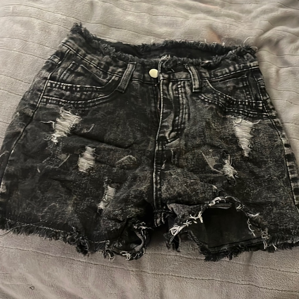 Black ripped jean shorts
